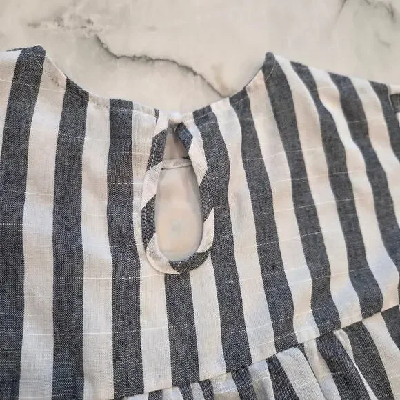 Emery Rose Flutter Sleeve Blue White Striped Embroidered Floral Blouse Womens L - Picture 9 of 12